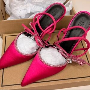 ASOS Fuchsia Satin Heels with Rhinestone Bow